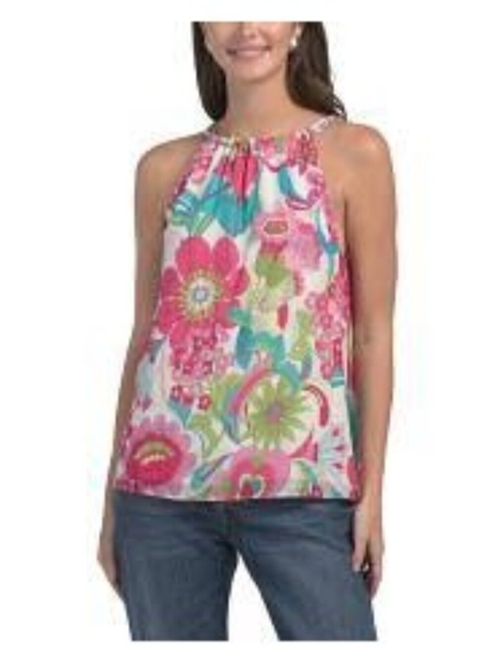 Trina Turk Womens Floral Rancho Top Size Medium Sleeveless Halter Lined Casual